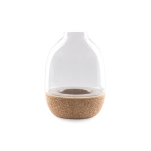 Pitaro vase designed by Enrico Zanolla in clear glass and natural cork, front view