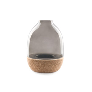 Pitaro vase designed by Enrico Zanolla in smoked glass and natural cork, front view