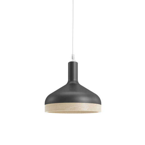 Plera pendant lamp by Enrico Zanolla in matte black ceramic and solid beech wood, front view