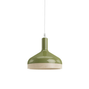 Plera pendant lamp by Enrico Zanolla in green ceramic and solid beech wood, front view