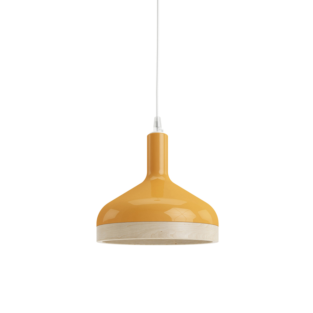 Plera pendant lamp by Enrico Zanolla in orange ceramic and solid beech wood, front view
