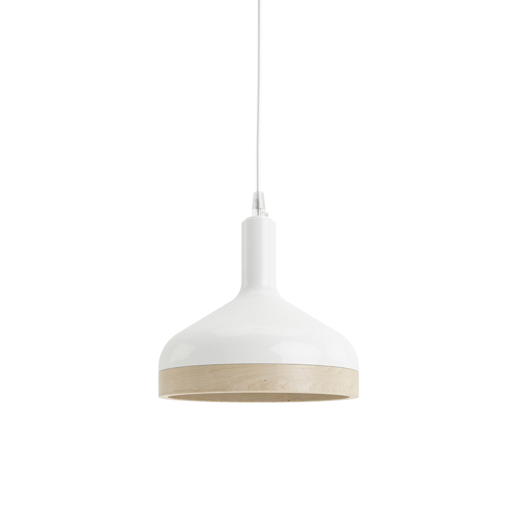 Plera pendant lamp by Enrico Zanolla in white ceramic and solid beech wood, front view